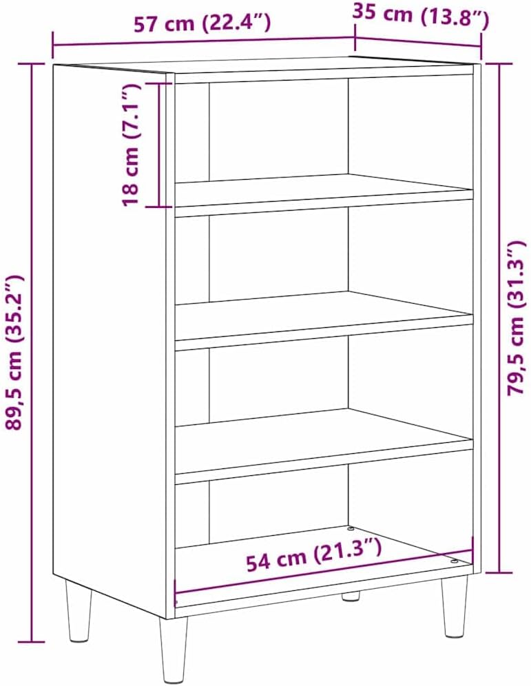 vidaXL Sideboard aus alt aussehendem Holz 57 x 35 x 90 cm, mit stabilen Holzbeinen. Viel Stauraum, f