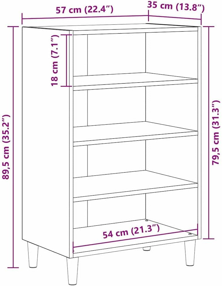 vidaXL Sideboard aus alt aussehendem Holz 57 x 35 x 90 cm, mit stabilen Holzbeinen. Viel Stauraum, f