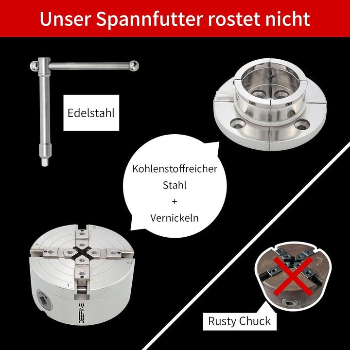 DEEFIINE Backenfutter Drechselfutter 100MM 4-Backen Spannfutter selbstzentrierend Drehfutter Drechse
