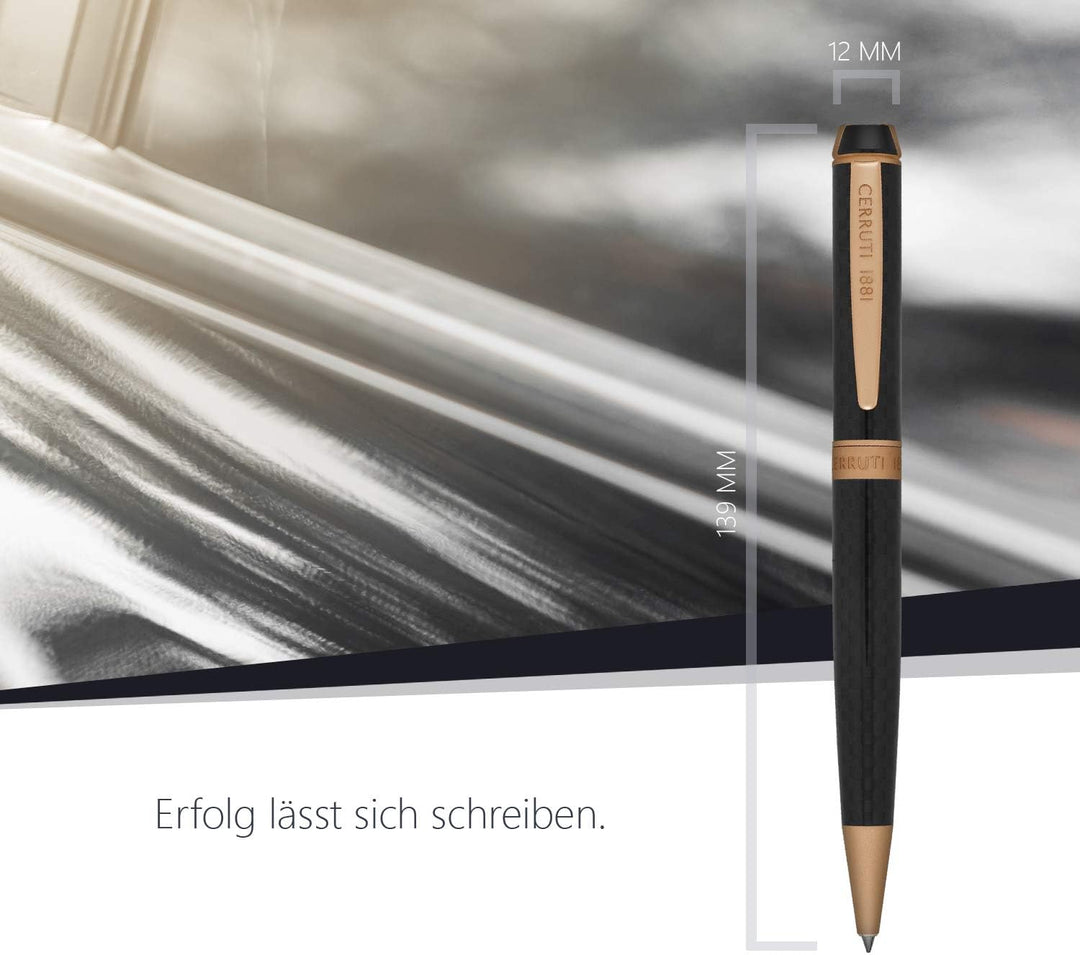 Cerruti 1881 Kugelschreiber „Fetter“ | Schreibstift aus Karbonfaser mit roségoldenen Beschlägen | Bl