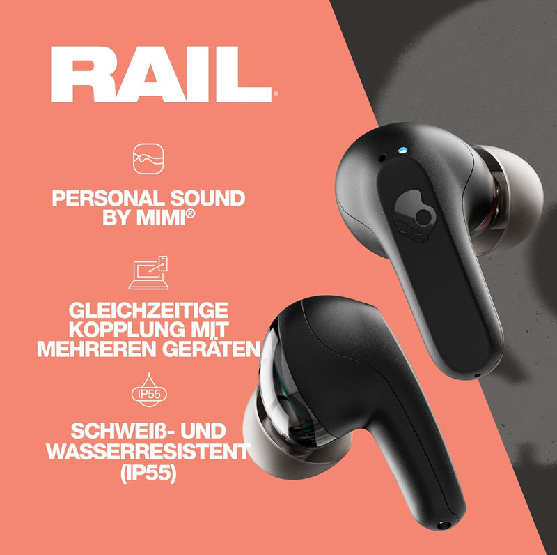 Skullcandy Rail In-Ear Wireless-Kopfhörer, 42 Std. Akkulaufzeit, Skull-iQ, Alexa-Unterstützung, Mikr