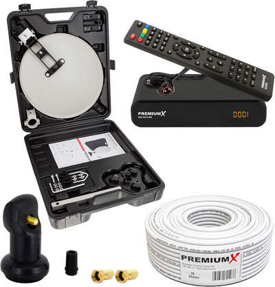 PremiumX Camping SAT Anlage HD TV Satelliten Receiver Single LNB 10m Kabel 2X F-Stecker kompakt im K