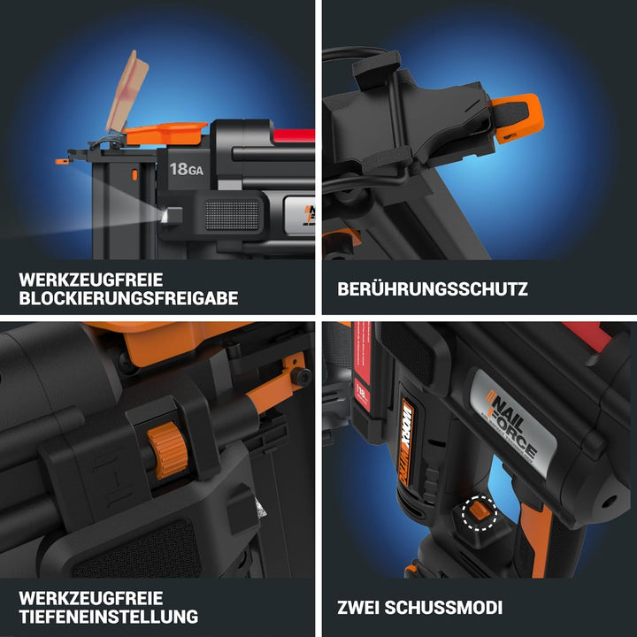 WORX WX844.9 NITRO 20V 18GA Akku-Tacker - 80 Klammern/min Schiessen – für Klammern 19-40 mm - elektr