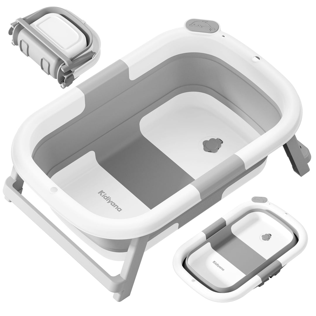 Baby Badewanne faltbar mit Gestell, stabil und rutschfest, platzsparend klappbar, mit Ablauf, PP & T