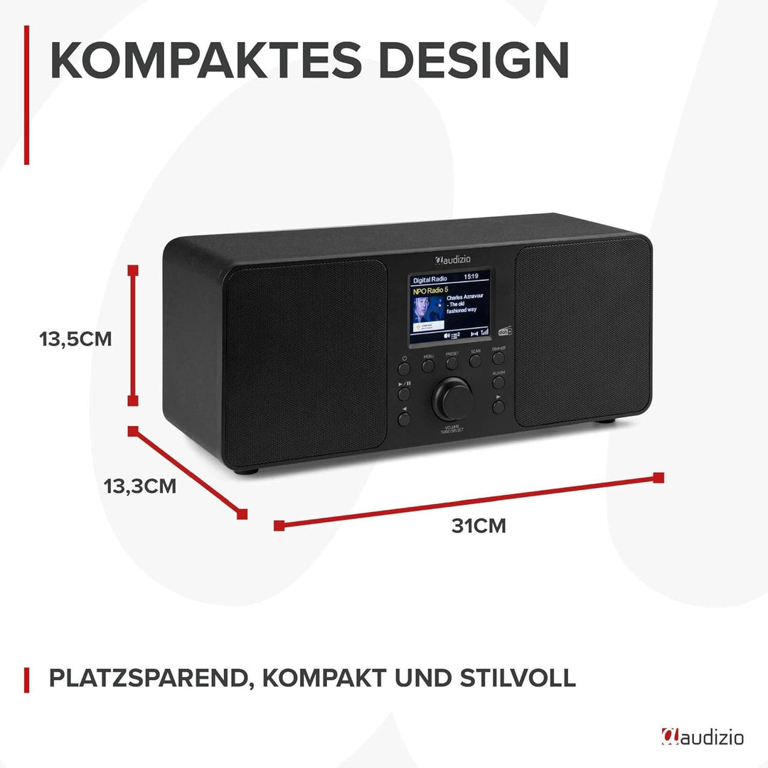 Audizio Genua DAB Radio mit Bluetooth – Stereo DAB Plus Radio mit Fernbedienung, 60 Speicherplätze,