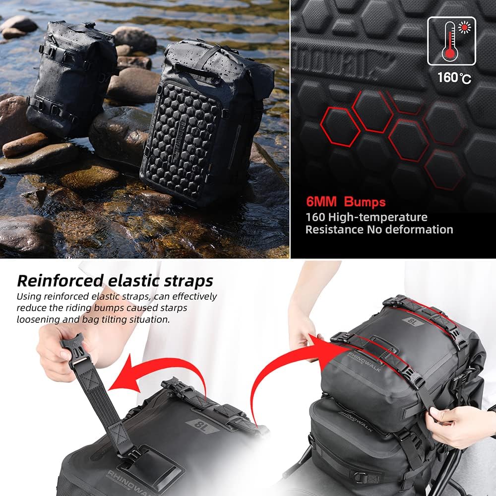 Rhinowalk Multifunktionale Motorradtasche Hecktasche Motorradgepäck 15L Motorradkoffer Satteltaschen