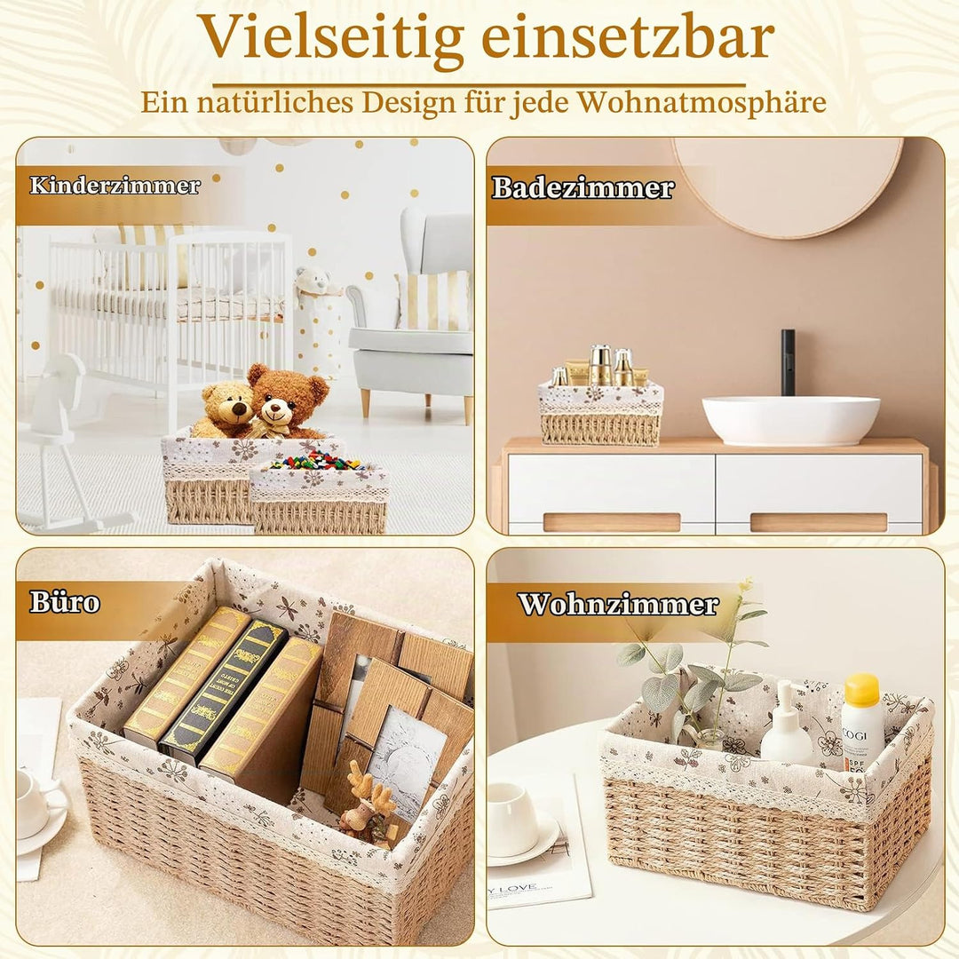 3 Pcs Aufbewahrungskorb Geflochten, 3 Grössen Geflochten Aufbewahrung Badezimmer Körbe, Aufbewahrung