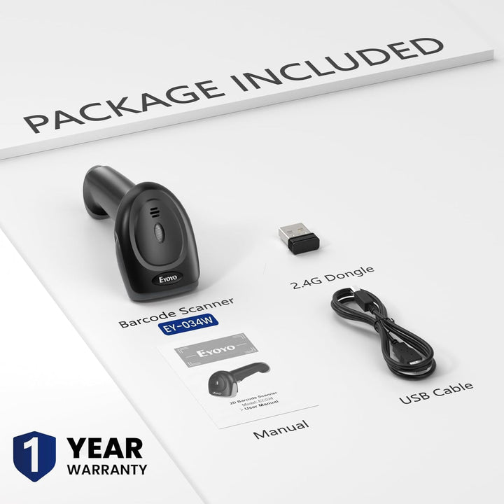 Eyoyo Barcode Scanner 1D 2D QR kabelgebunden und 2.4G Wireless, QR Code Scanner Handheld Barcode Les