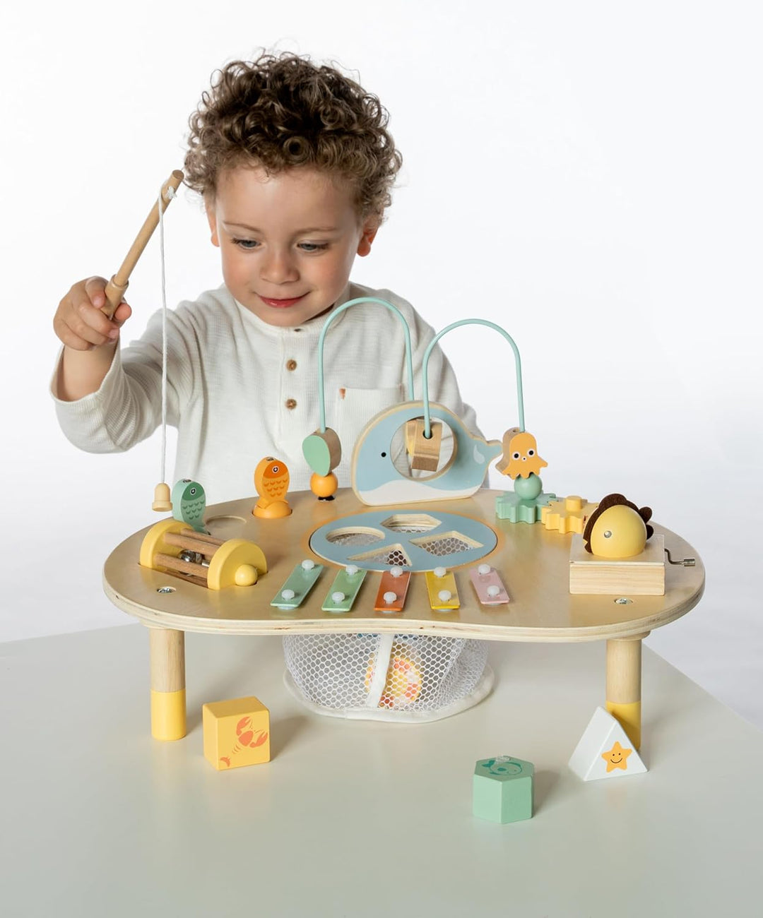 ToyToyToy Motorik Spieltisch aus Holz Musik Formen Motorikschleife Zahnräder UVM