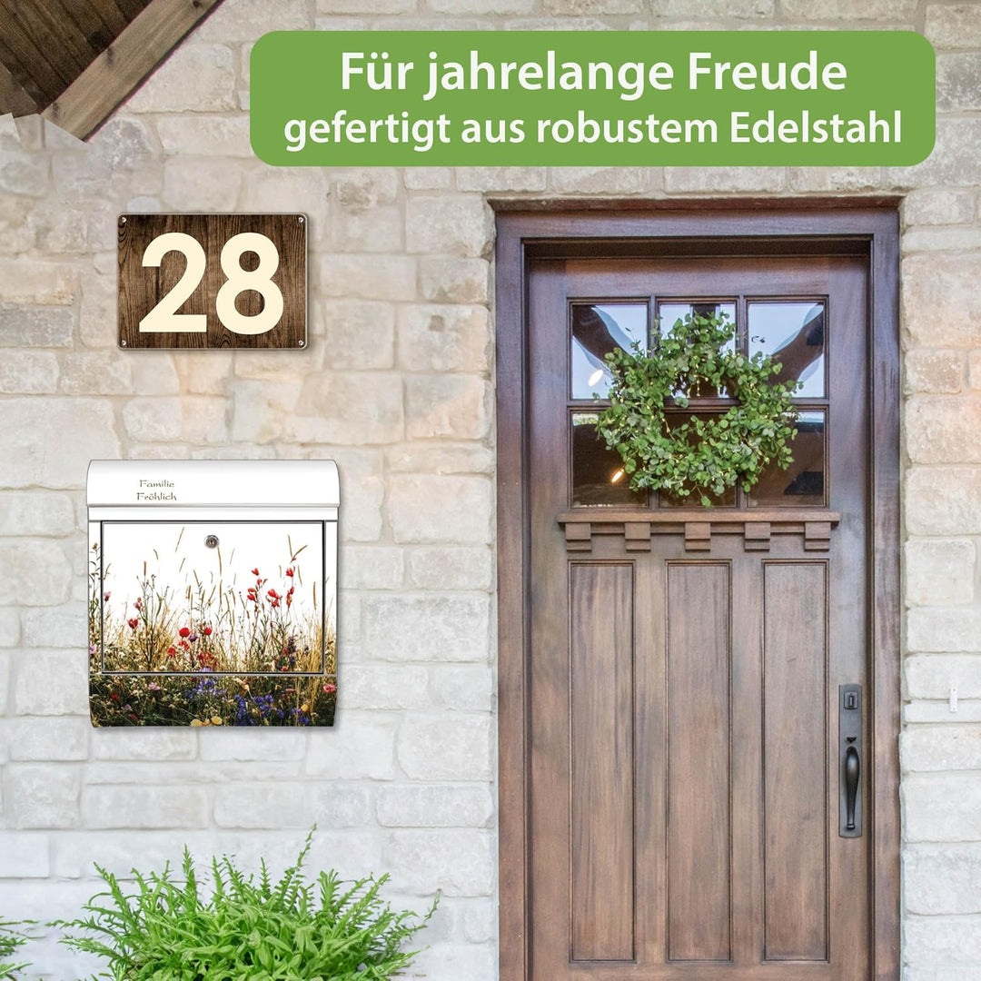 banjado Briefkasten Edelstahl personalisiert 38x43x12cm & 2 Schlüssel - rostfreier Edelstahl Briefka