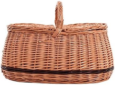 e-wicker24 Picknickkorb aus Weide Weidenkorb mit dem Deckel grosser Aufbewahrungskorb für Obst und G
