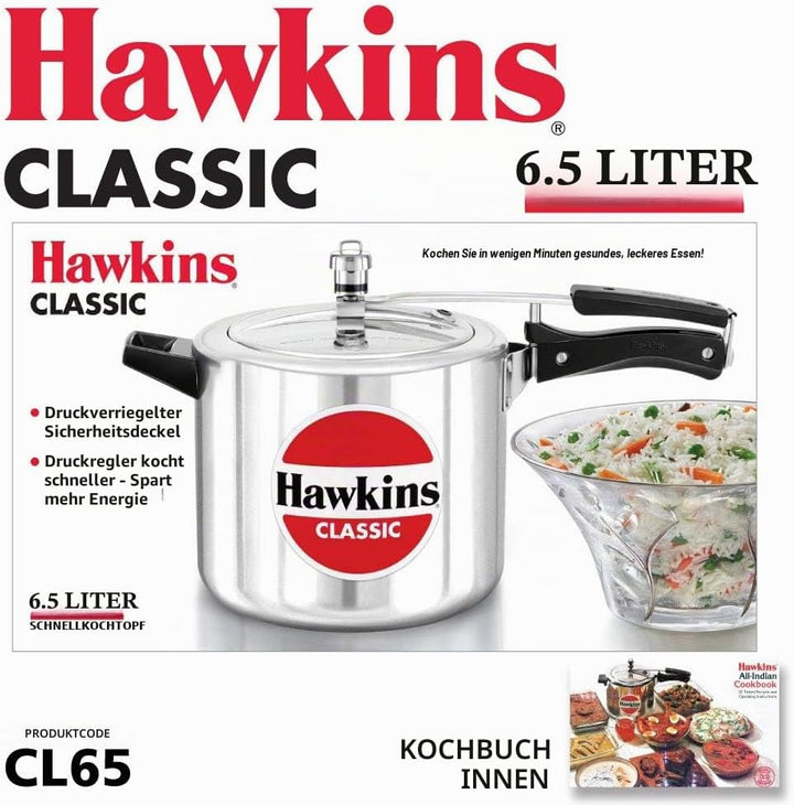 HAWKINS Classic CL65 Schnellkochtopf, 6,5 l, Aluminium, klein, silberfarben, 6.5 liters, Silver 6.5
