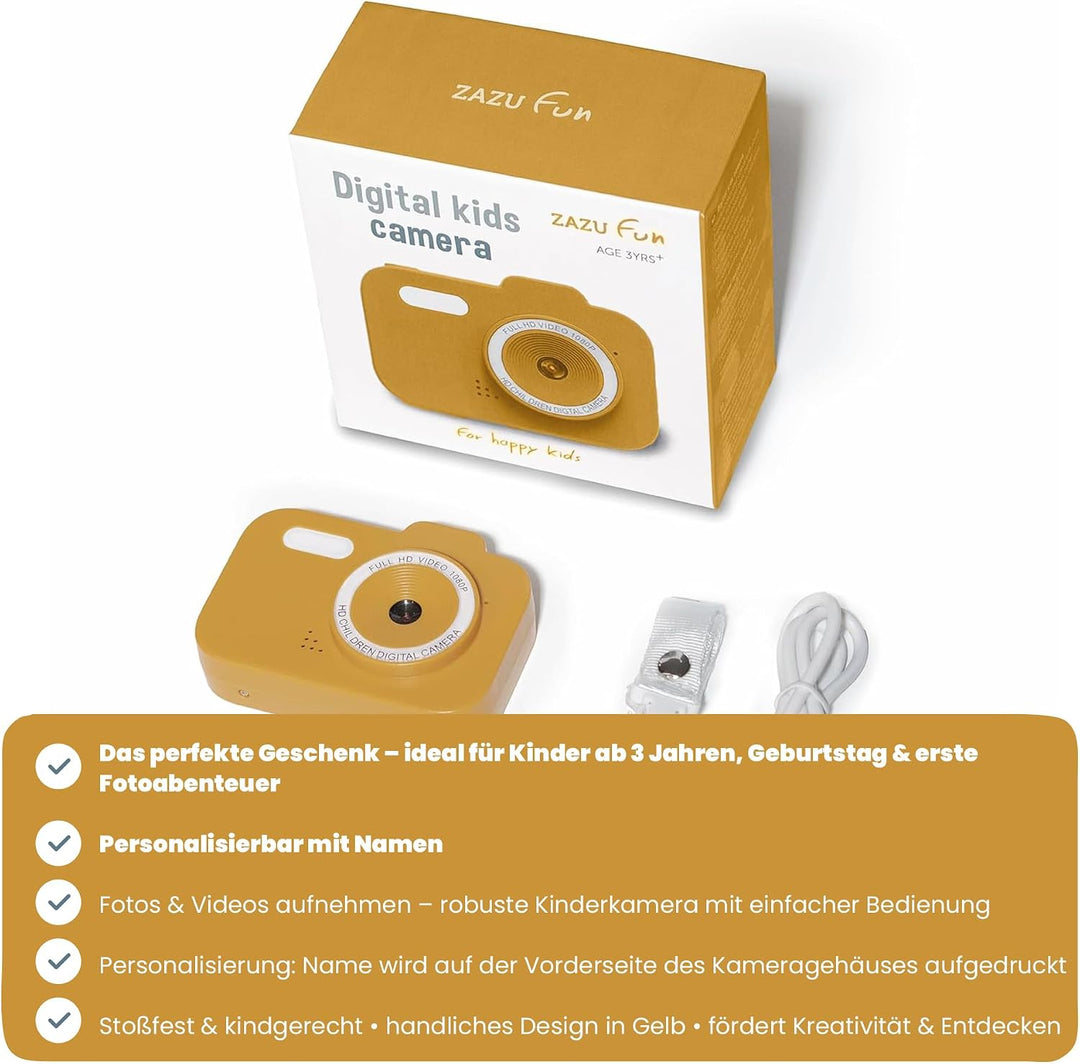 Personalisierbare Kinderkamera Gelb – robuste Kinder Kamera Digitalkamera für Fotos &amp; Videos – für K