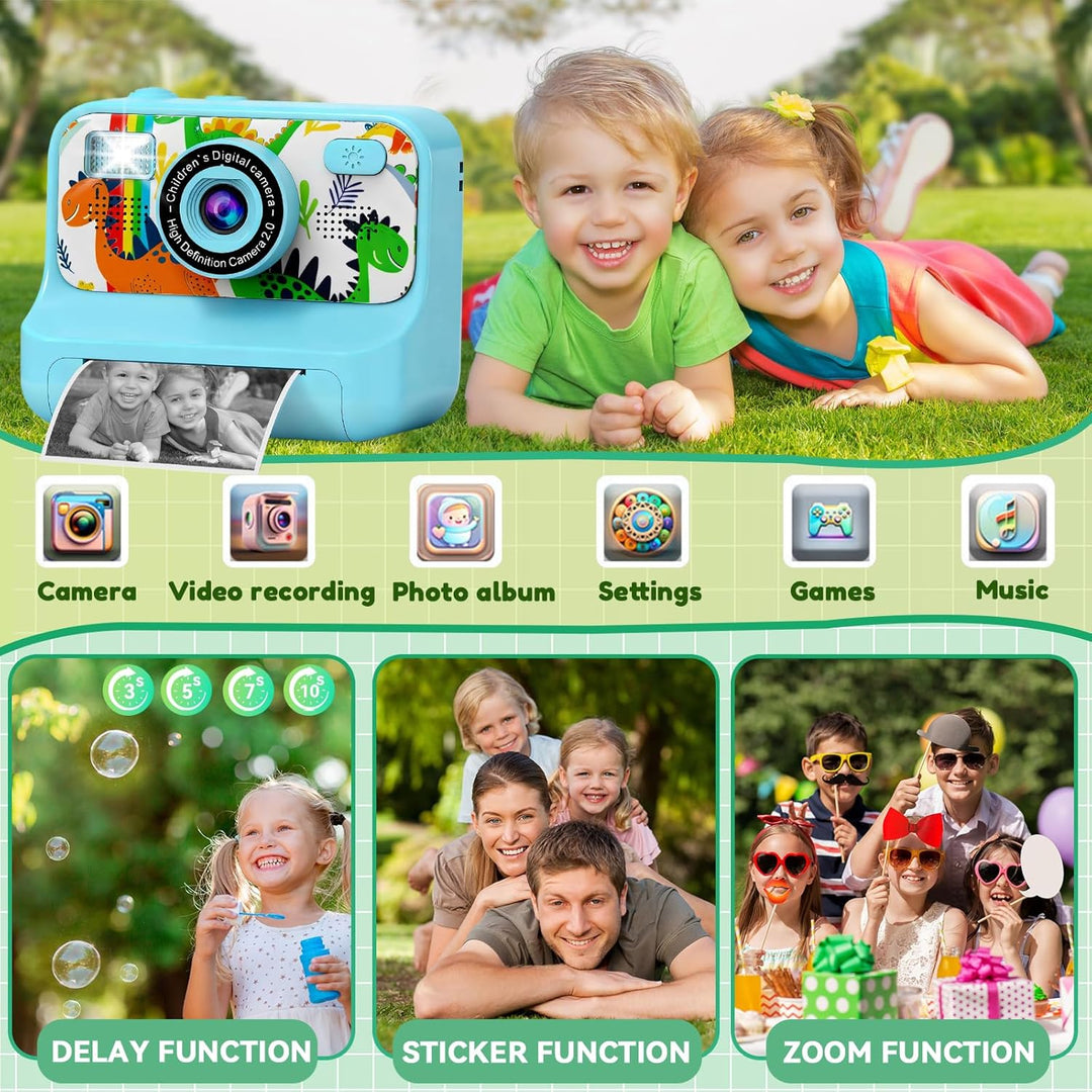 Kinderkamera Sofortbildkamera, 2,4 Zoll Bildschirm 1080P HD Kinderkamera, mit 32GB Karte und 3 Rolle