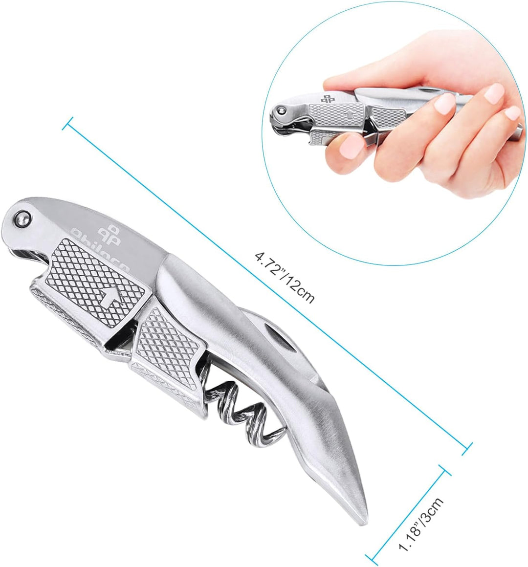 PHILORN All-in-1 Profi Korkenzieher, Prämie Edelstahl, Gratis Weinrezept Ebook, Kellnerkorkenzieher,