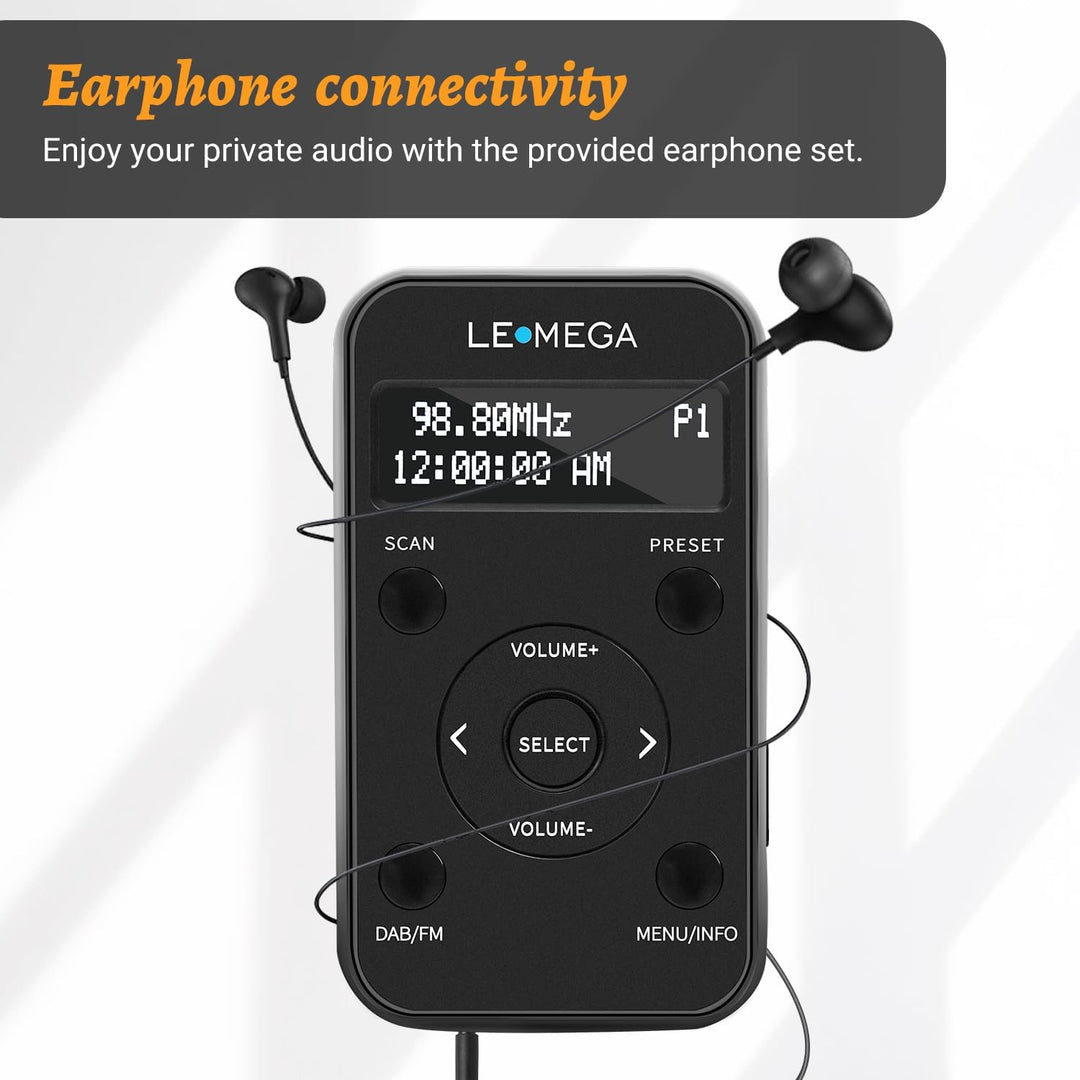 LEMEGA PR1L Taschen-DAB-Radio, FM-Radio, tragbares DAB+-Radio, inkl. Kopfhörer, wiederaufladbare Bat