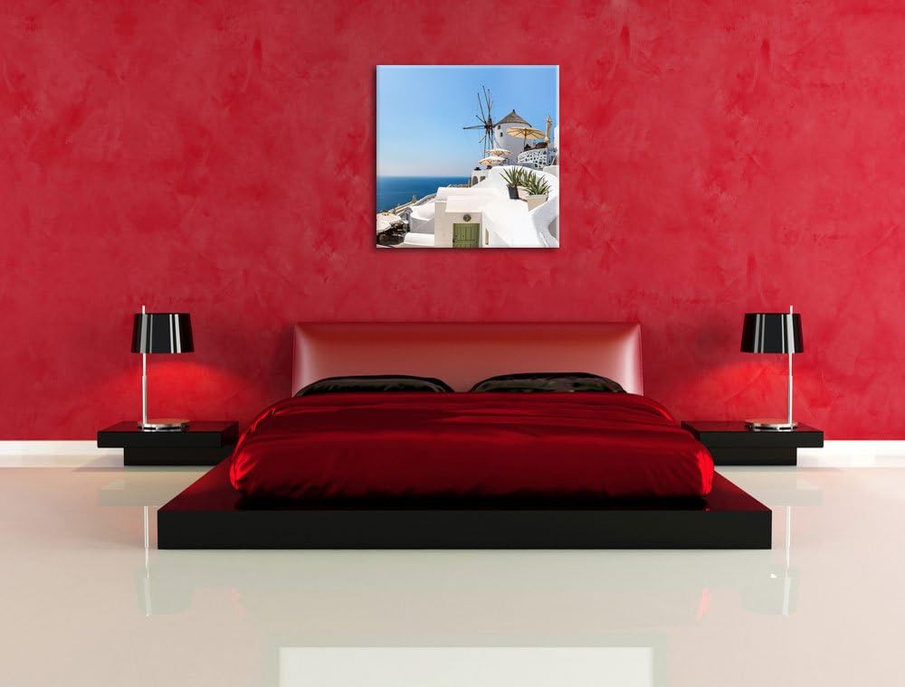 Pixxprint Stadt am Meer, Format: 70x70 auf Leinwand, XXL riesige Bilder fertig gerahmt mit Keilrahme
