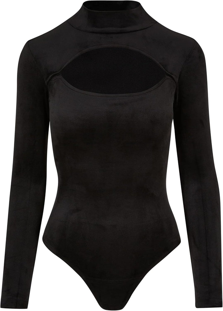 Urban Classics Damen Ladies Velvet Cut-Out Turtleneck Body T-Shirt XS Schwarz, XS Schwarz