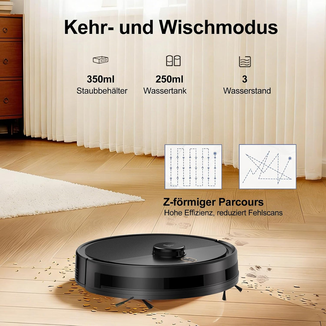 2026 Saugroboter mit Wischfunktion bis zu 5000Pa, 2 in 1 Staubsauger Roboter LiDAR Navigation mit 5