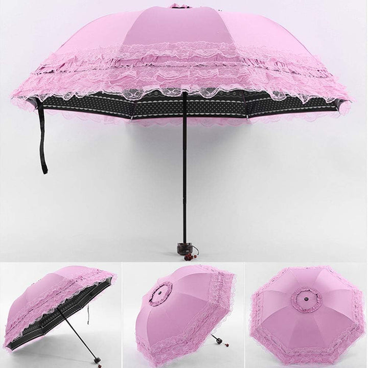 YUEHUA Prinzessin spitze vintage spitze uv sonnenschirm falten 3d blume stickerei regenschirm 3 falt