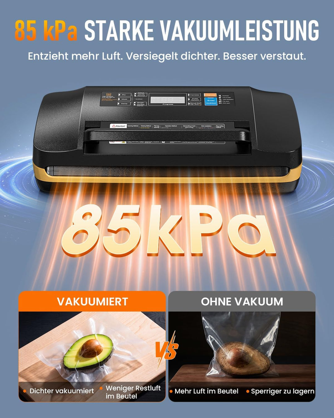 Vakuumiergerät für Lebensmittel, 95 kPa Profi Vakuumierer 18-in-1, doppelte Schweissnaht, Folienschw