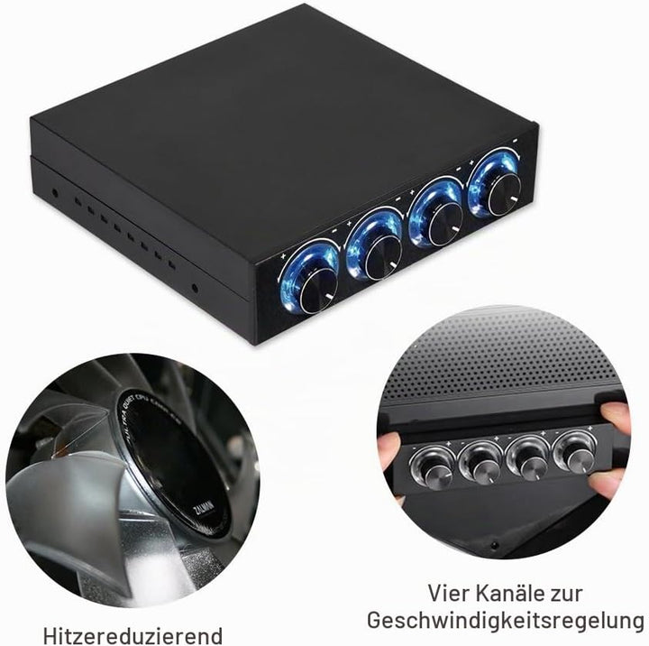 Richer-R Lüfter-Controller, 4-Kanal Lüftergeschwindigkeit Regler Kontroller Lüftersteuerung,3Pin+4Pi