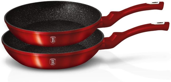 Set mit 2 Pfannen, Rot, Metall, Marmor-Beschichtung, Aluminium, Turbo Induktion