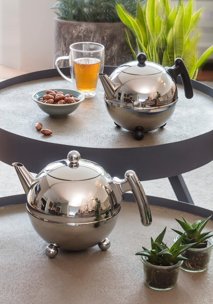 Bredemeijer bauchige runde doppelwandige Edelstahl Teekanne 1.5 Liter mit chromfarbenen Griff 1,5 l,