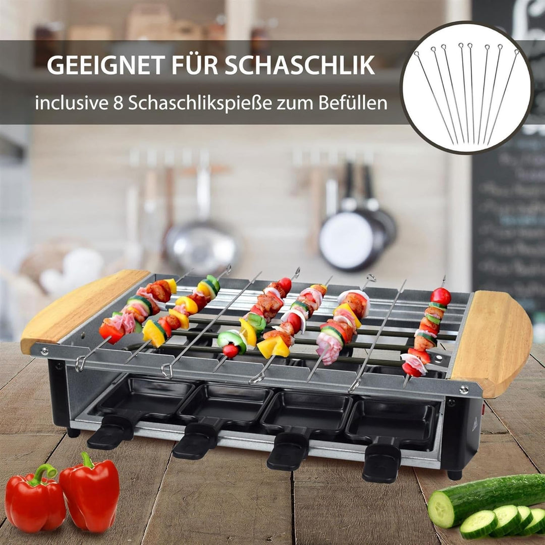 Syntrox Raclette Grill Urilas für 8 Personen, 1200W mit Naturstein und Grillplatte, 8 Antihaftbeschi