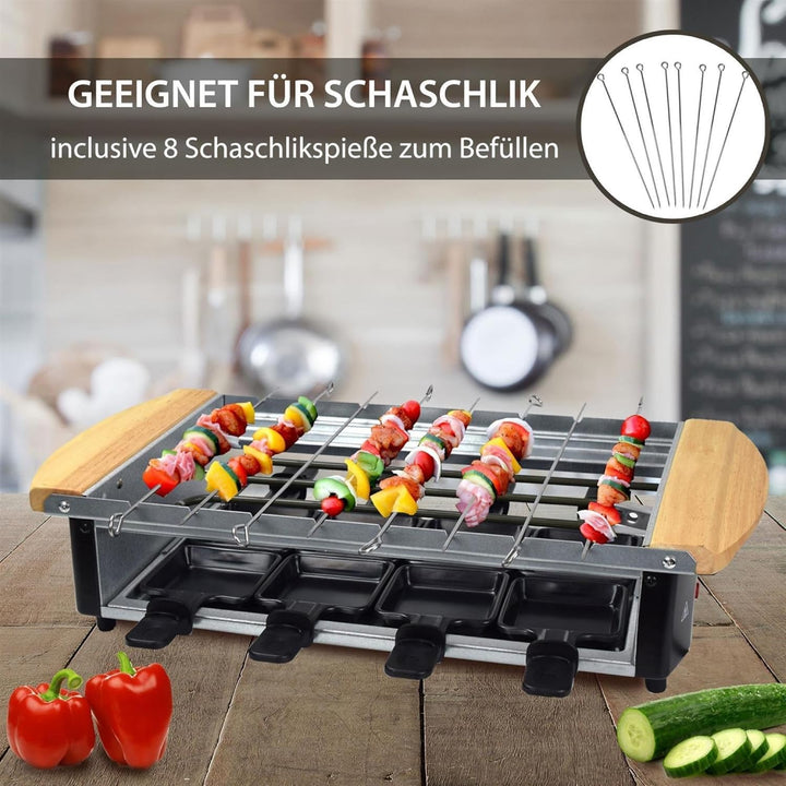 Syntrox Raclette Grill Urilas für 8 Personen, 1200W mit Naturstein und Grillplatte, 8 Antihaftbeschi