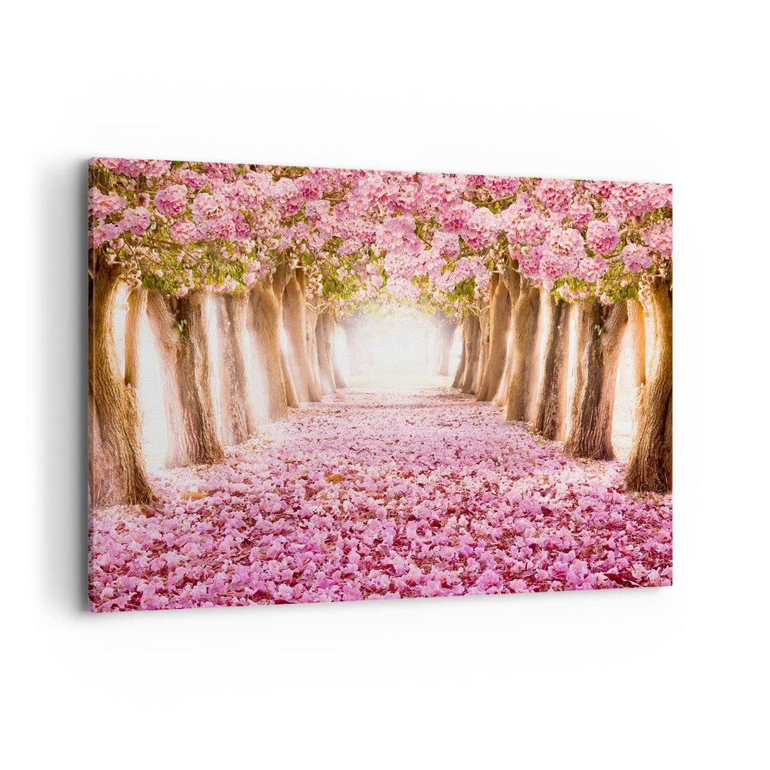 Bilder auf Leinwand 100x70cm Leinwandbild Baum Blumen Kirsche Natur Gross Wanddeko Bild Schlafzimmer