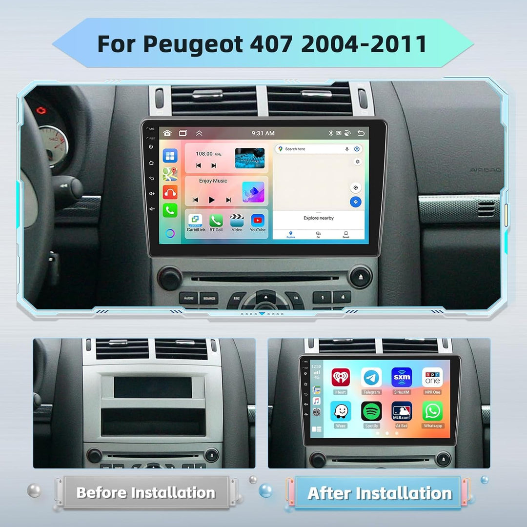 [8Cores 4G+64G] Hikity Autoradio Android 15 Für Peugeot 407 2004-2011 9Zoll Touch Display Auto Radio
