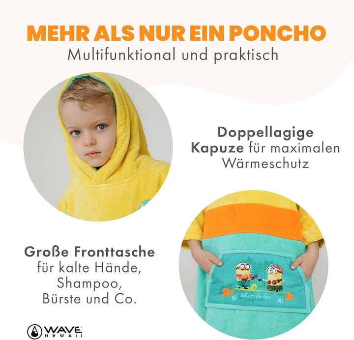 WAVE HAWAII Surf- &amp; Badeponcho für Kinder, Grösse XS, 120-151cm | 95-100% Baumwolle Surf-Poncho für