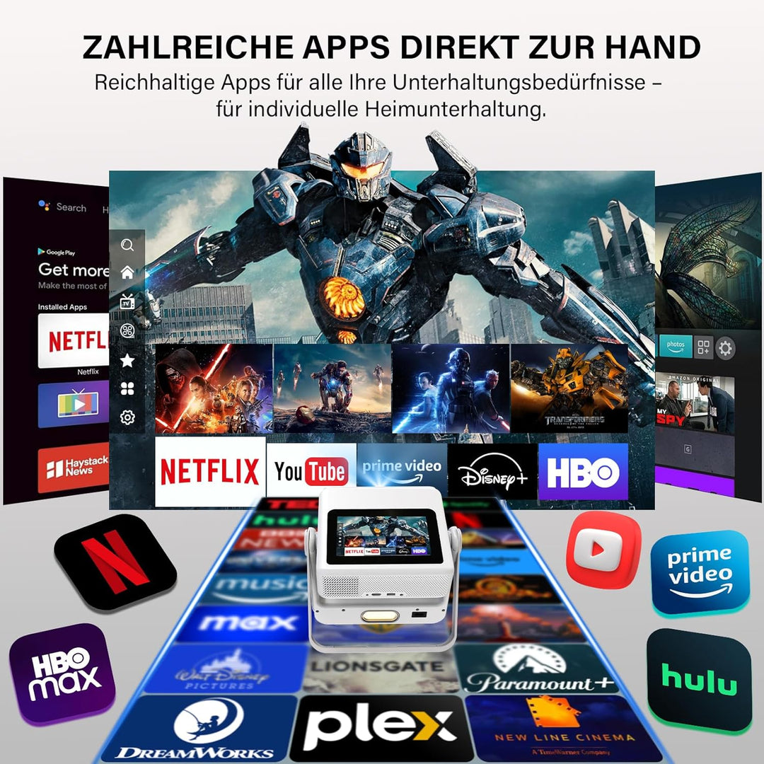 Smart Beamer 4K Unterstützt, FHD 1080P Projektor mit Touchscreen,Dual-Display Heimkino Projektor 120