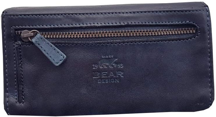 Bear Design Damen Geldbörse, Portemonnaie CL9918 gewaschenes Leder Vintage Look (16/9/3 cm) Blau, Bl