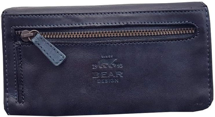 Bear Design Damen Geldbörse, Portemonnaie CL9918 gewaschenes Leder Vintage Look (16/9/3 cm) Blau, Bl