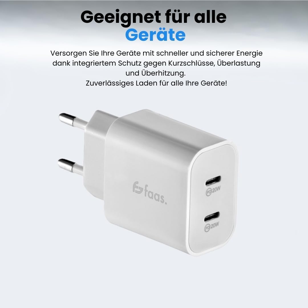 Faas 40W USB C Ladegerät mit 2 Anschlüssen - Schnellladegerät Duo Pack - Inklusive 2x USB-C auf USB-