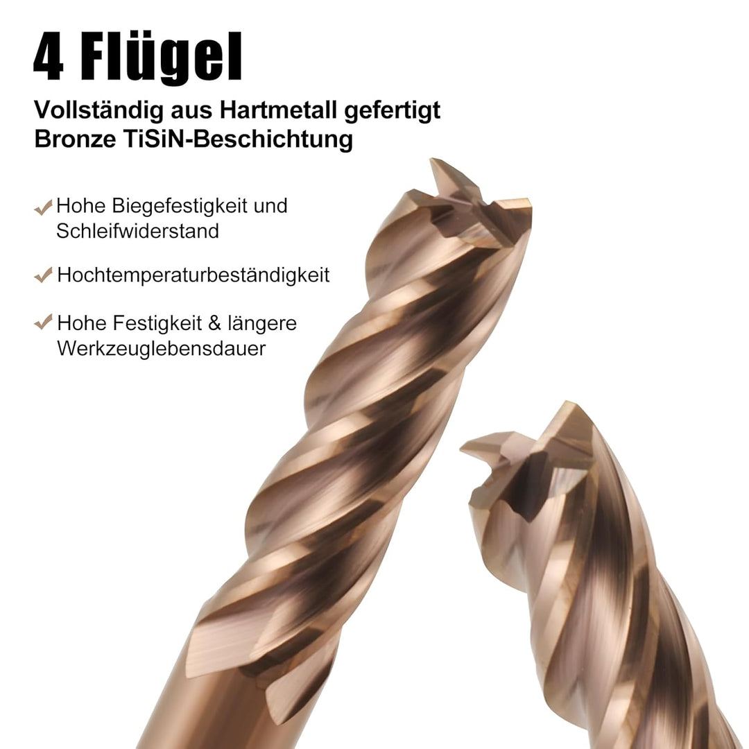 5 Stück VHM Fräser 1mm Schaftfräser Hartmetal, AlTiN beschichtet 55 HRC 4 Schneiden, bohren, fräsen,