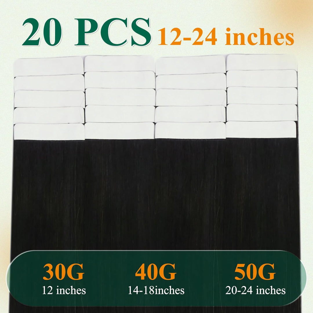 Easyouth Remy Echthaar Tape Extensions Tape in Skin Weft Extension Farbe Off Black Mix Mittelbraun u