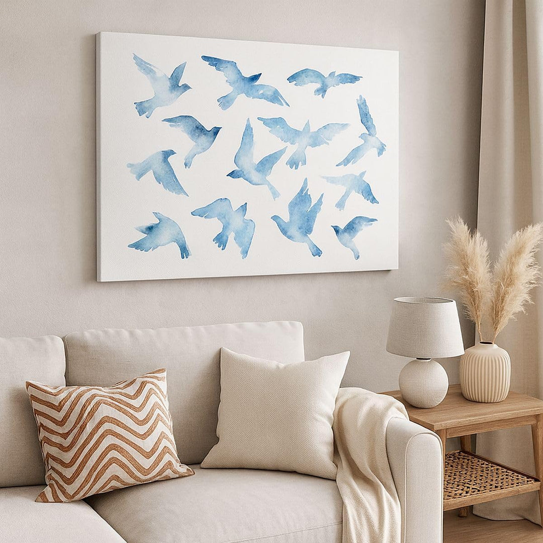 Bilder auf Leinwand 100x70cm Leinwandbild Vögel digital Wolke Taube Gross Wanddeko Bild Schlafzimmer