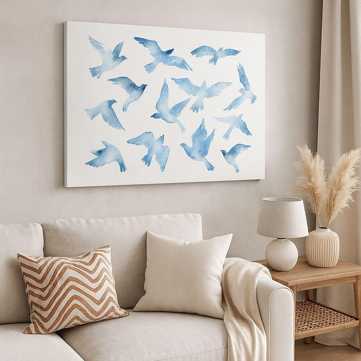 Bilder auf Leinwand 100x70cm Leinwandbild Vögel digital Wolke Taube Gross Wanddeko Bild Schlafzimmer