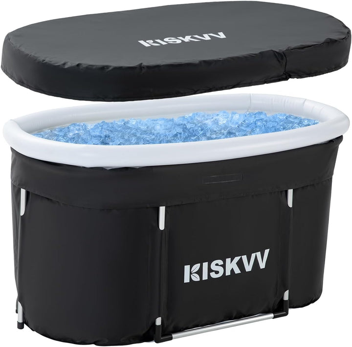 Ovales Eisbad Tonne für Athleten, KISKVV 115 cm Lang Faltbare Badewanne mit Abdeckung, Isolierte Eis