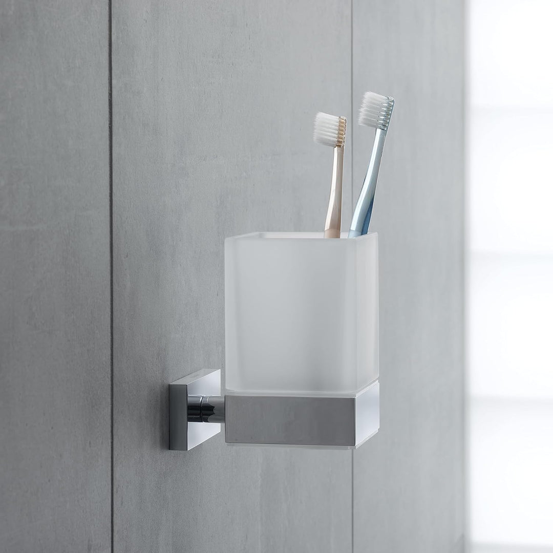 Duravit Zahnputzbecher Karree, Glashalter Bad, Zahnbürstenhalter Glas, Wandmontage, Chrom, Zahnputzb