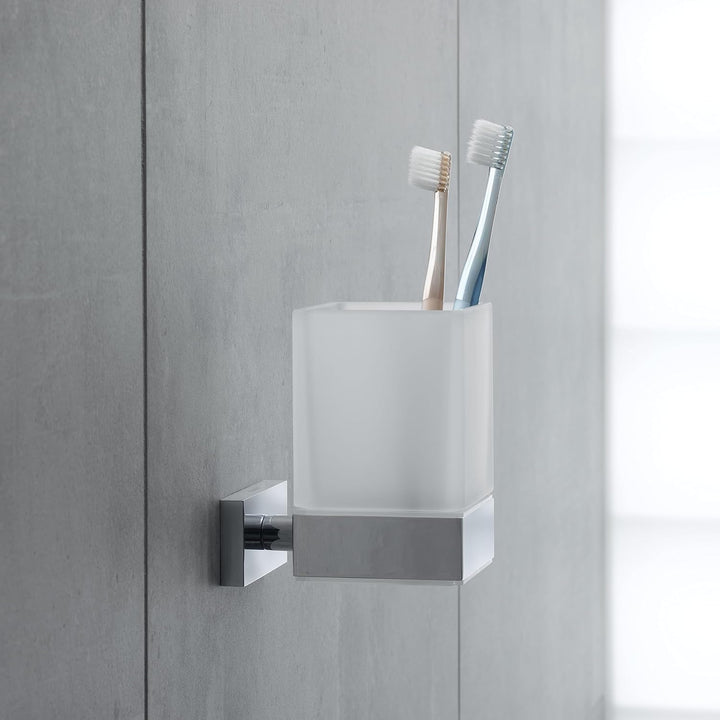 Duravit Zahnputzbecher Karree, Glashalter Bad, Zahnbürstenhalter Glas, Wandmontage, Chrom, Zahnputzb
