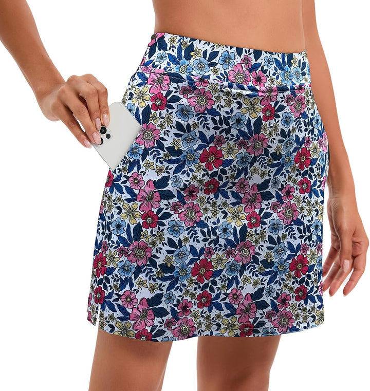 Timuspo Damen Tennisrock mit Hose Kurze Hosenrock mit Taschen Sommer Sports Skort für Golf Wandern L
