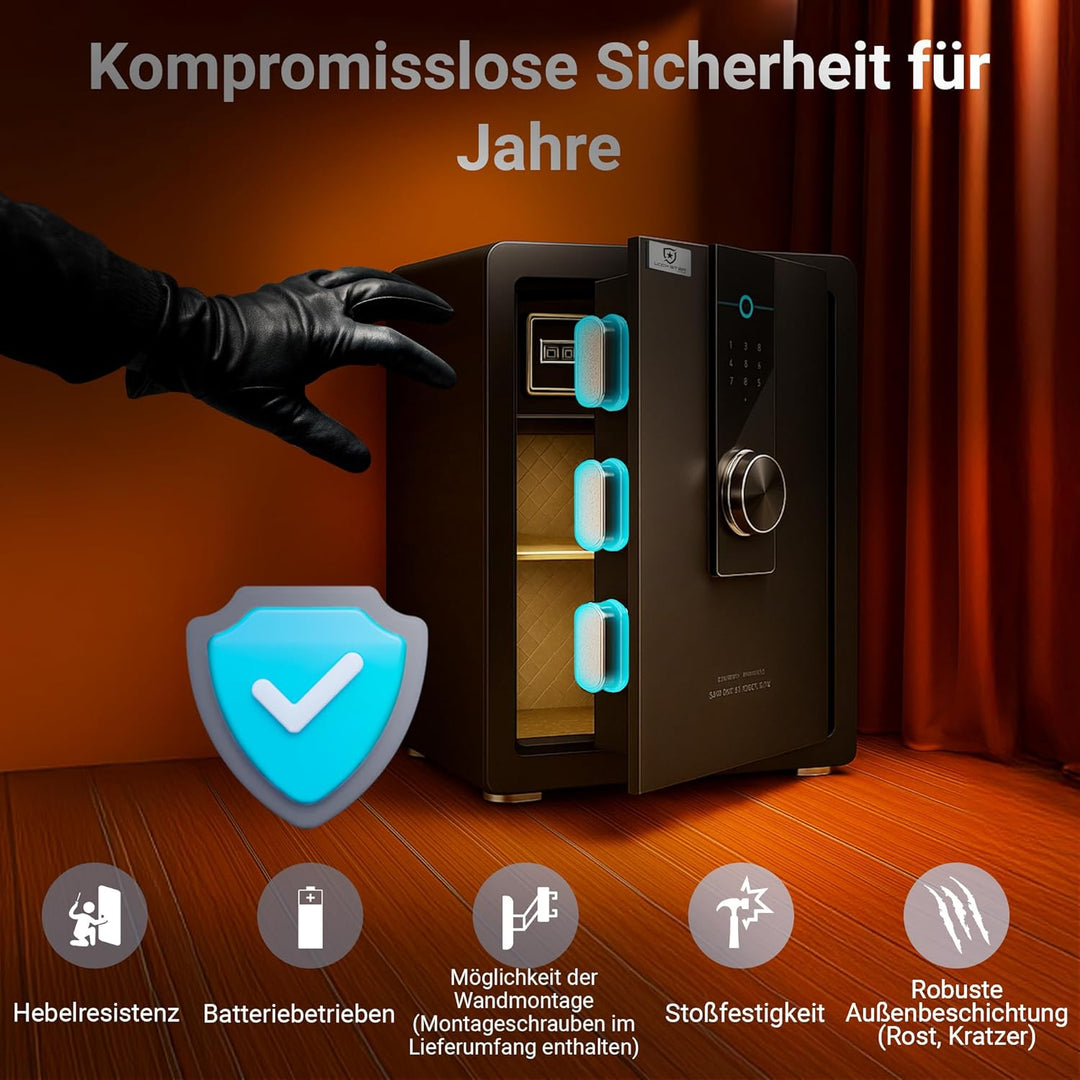 EXTRALINK - Elektronischer Tresor Für Zuhause, Safe Tresor Mit Touchscreen, Code & Fingerabdruck, Al