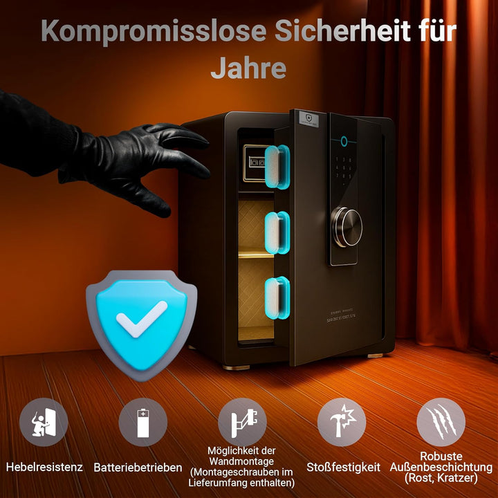 EXTRALINK - Elektronischer Tresor Für Zuhause, Safe Tresor Mit Touchscreen, Code & Fingerabdruck, Al