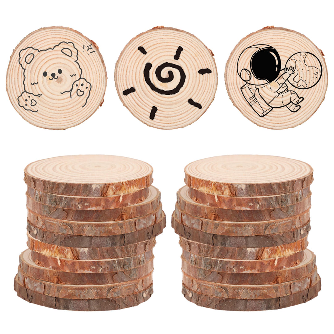 APACALI 100 Stück Holzscheiben, 5-6cm Baumscheiben mit Rinde, Holzscheiben Zum Basteln Ohne Loch, Ru
