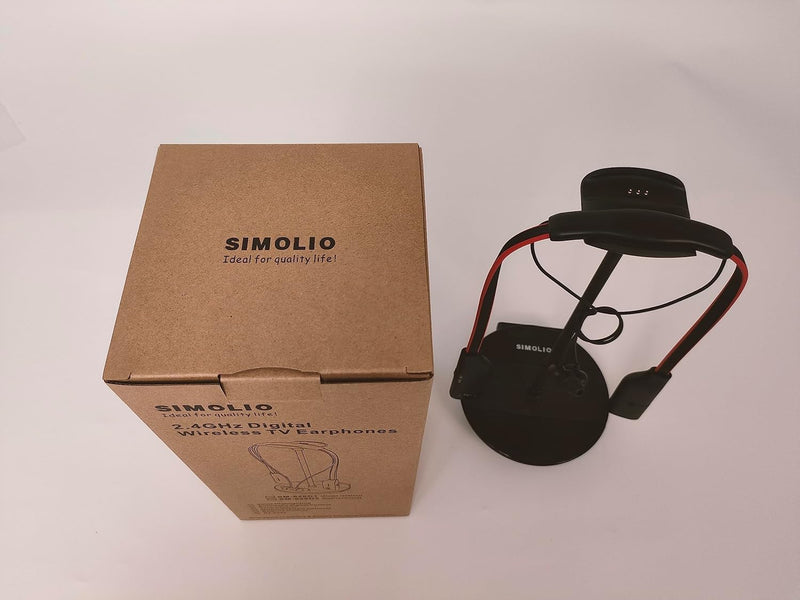SIMOLIO TV Kopfhörer Kabellos mit Sendeladestation, Funkkopfhörer für Fernseher mit Ersatzbatterie f