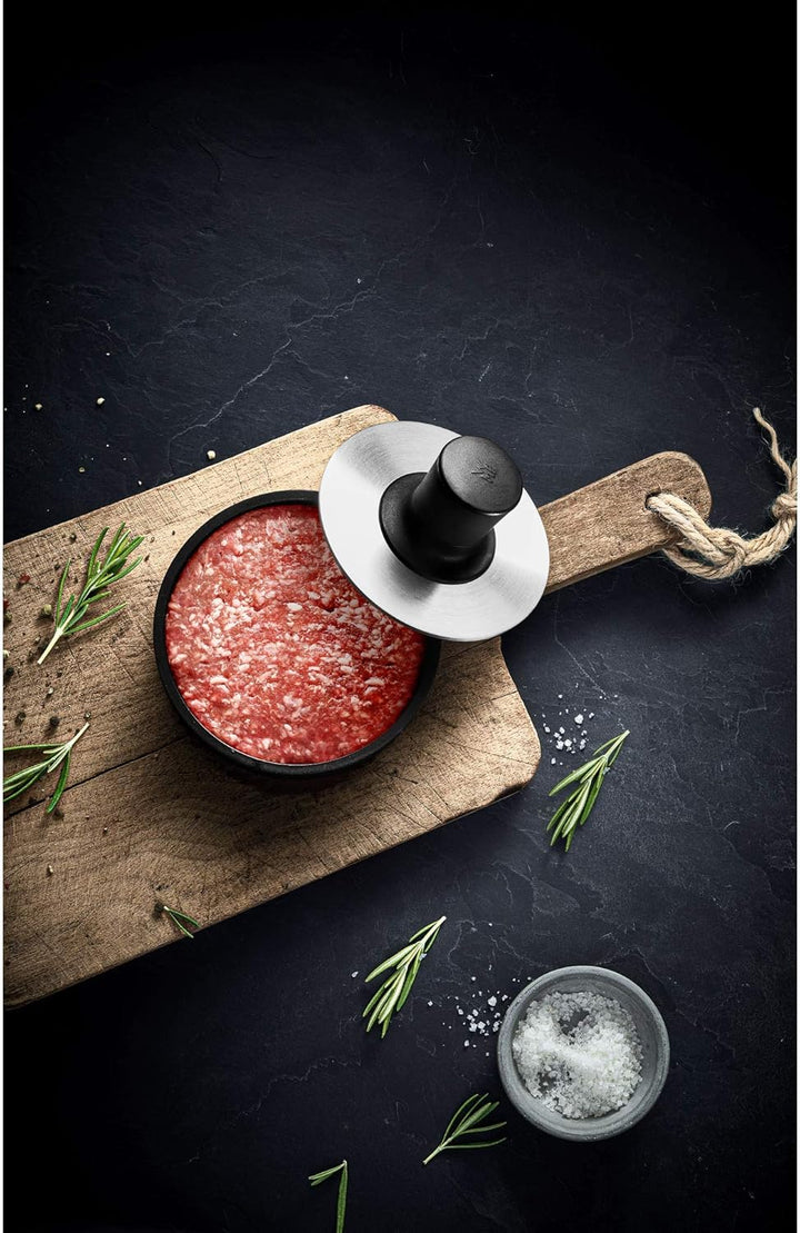 WMF BBQ Burgerpresse Edelstahl 12,5 cm, Pattypresse für gleichmässige Patties für leckere Hamburger,